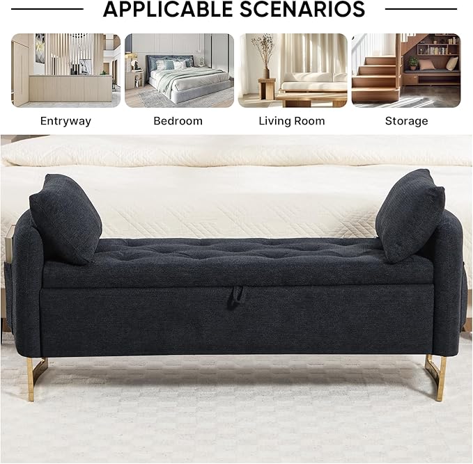 48" End of Bed Bench, Modern Storage Benches