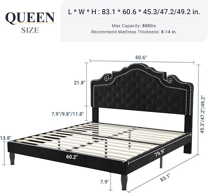 Allewie Queen Velvet Bed Frame
