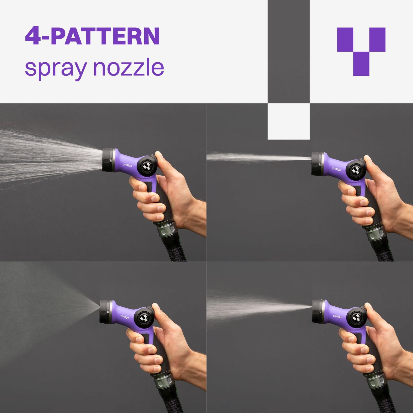 YUNIGO ESSENCE 5/8" 50ft Hybrid Purple Garden Hose – No-Kink Abrasion-Resistant with Durable Aluminum Fittings & Spray Nozzle, Ideal for Intensive Home & Garden Watering