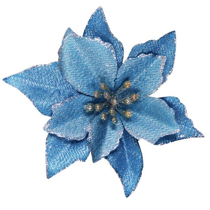 24 Set Christmas Blue Glitter Poinsettia Flowers Picks Christmas Tree Ornaments for Winter Blue Teal Christmas Tree Wreaths Garland Holiday Seasonal Wedding Decorations White Gift Box Included