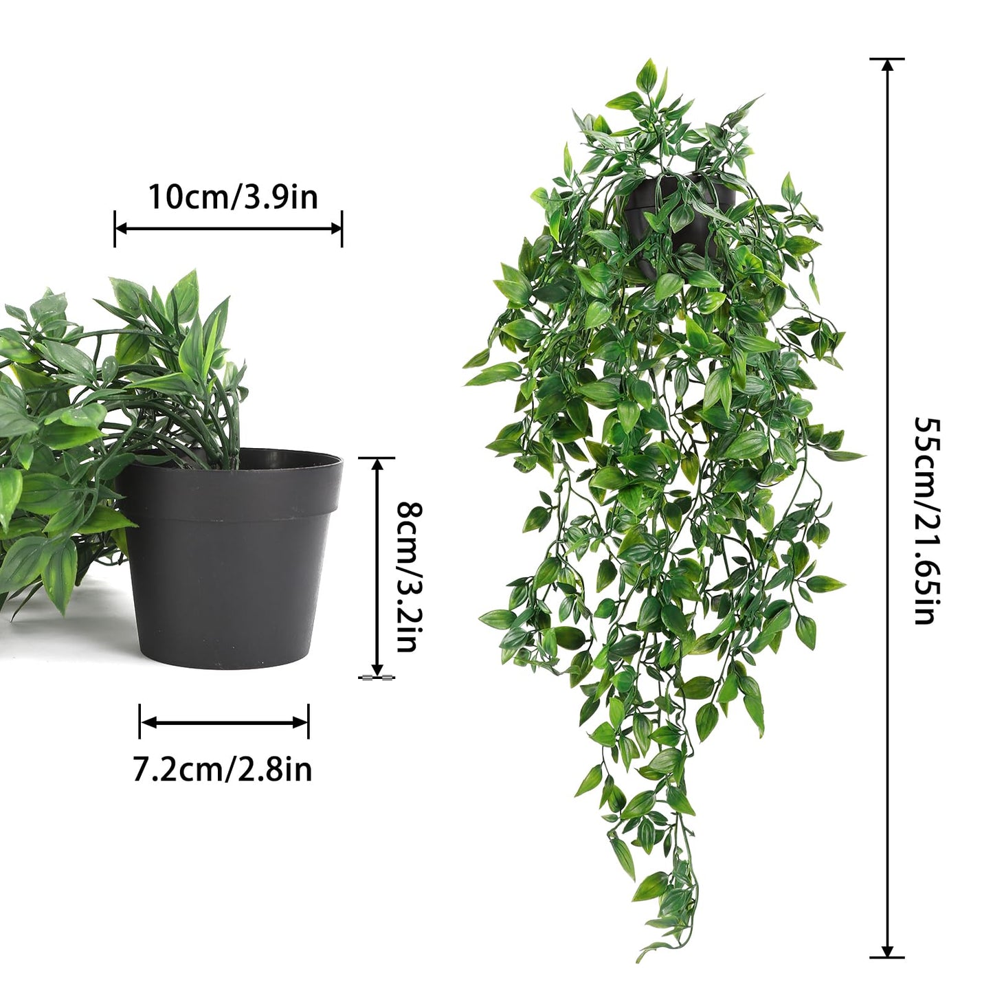 Whonline 2pcs Fake Hanging Plants, Artificial Potted Plants for Indoor Outdoor Aesthetic Office Living Room Shelf Decor
