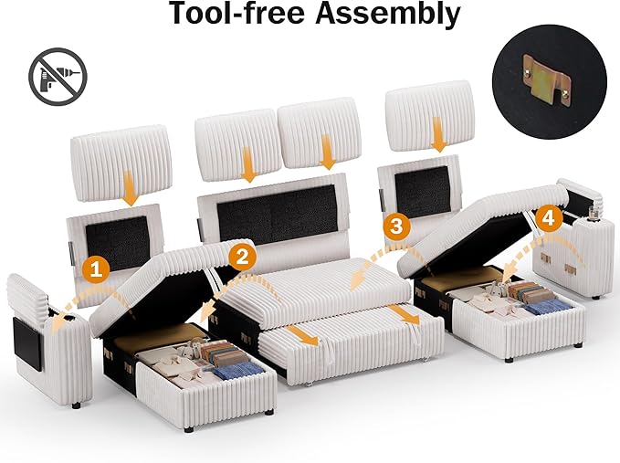 Vipbear 108" Modular Sectional Sleeper Sofa