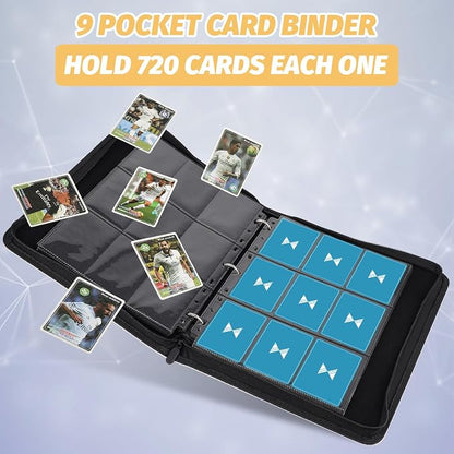 GERMUN 3 Ring 9 Pocket Zipper Card Binder, 720 Double Sided Standard PU Trading Card Album Folder for TCG & Sports Cards, Not Fit Top Loaders (Light Purple)