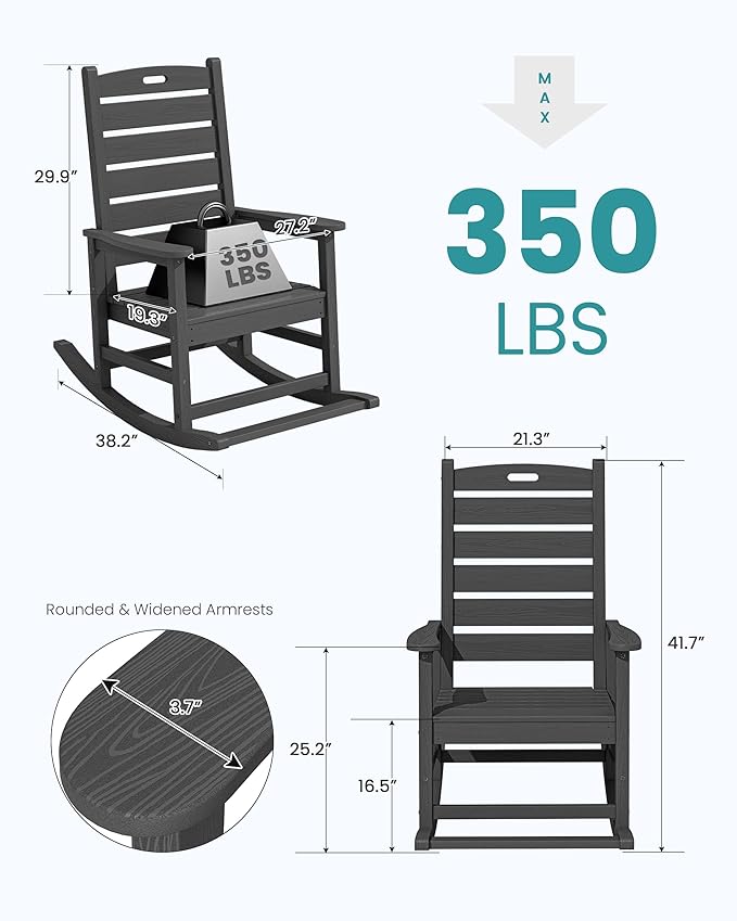 SERWALL Outdoor Rocking Chair Set of 4, Oversized HDPE Patio Rocking Chair