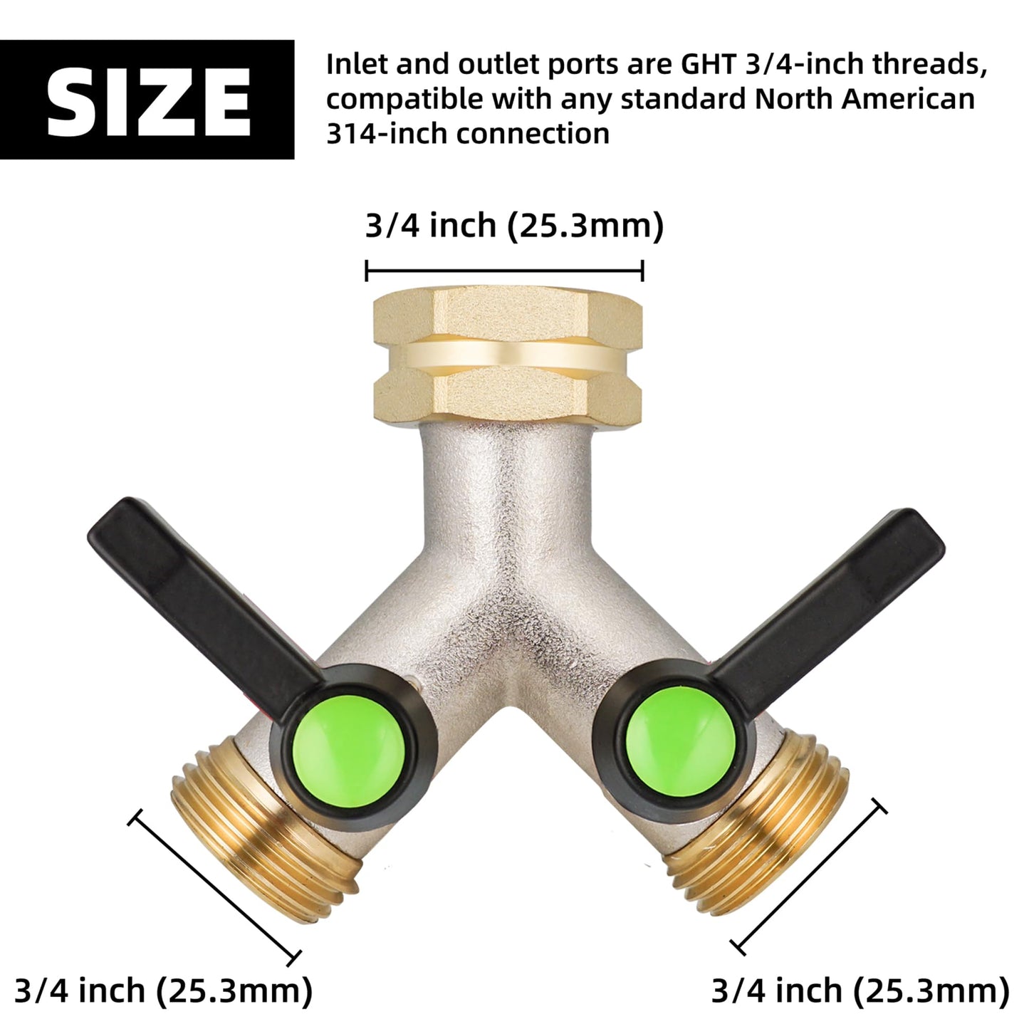 DINGBAI Hose Splitter,Garden Hose Splitter 2 Way,Y Adapter for Water Hose, Faucet Splitter, 2 Way Heavy Duty Brass Splitter，Outdoor Faucet Splitter,with Long Handle.