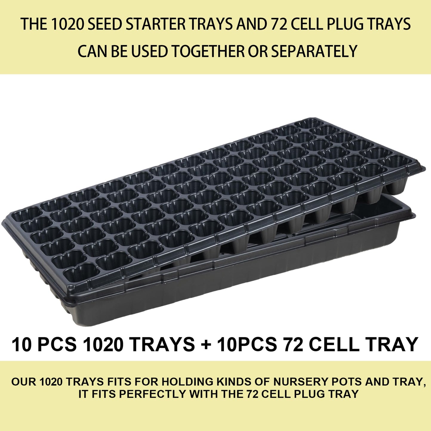 Hourleey 20 Pack Trays Include 10 Pack 1020 Seed Starter Trays and 10 Pack 72 Cell Plug Trays, Thick Durable Plastic Plant Nursery Tray, Propagation Tray for Seedlings Microgreens Fodder Plant