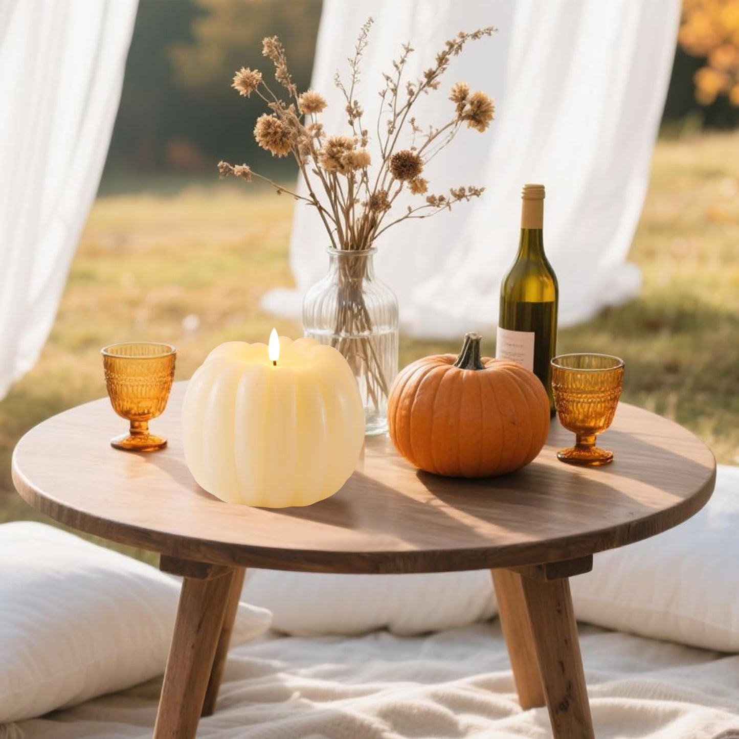 Velsyn Fall Decorations for Home, Flickering Flameless Wax Pumpkin LED Candle with Timer Remote Control, Thanksgiving Gifts, Autumn Farmhouse Rustic Harvest Decor for Tiered Tray Table Indoor (White)
