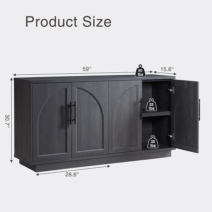 Fatmok 59" Sideboard Buffet Cabinet & TV Stand Set of 2, Modern Arched Credenza