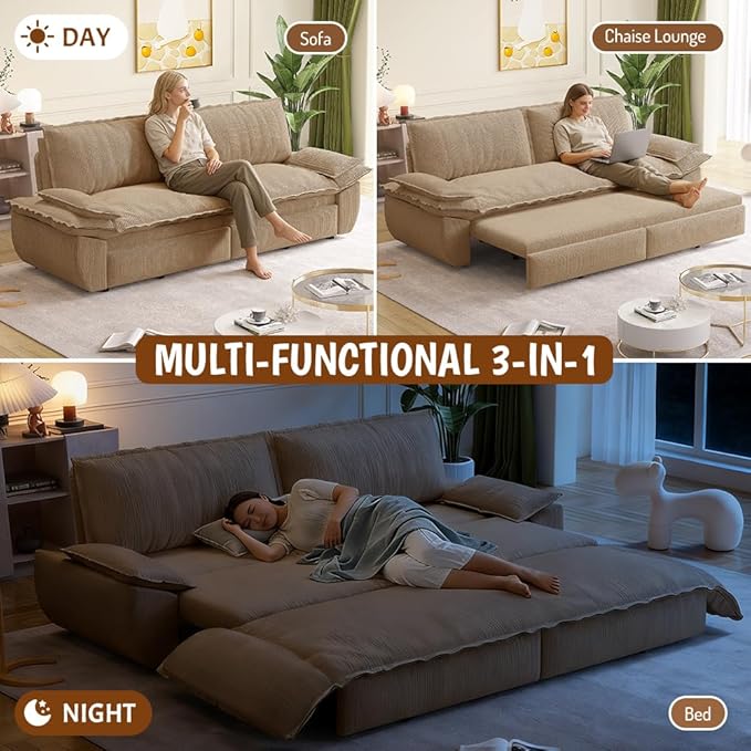 KEIKI 73.2" Luxury Queen Sleeper Sofa Bed, 3-in-1 Convertible Pull Out Couch