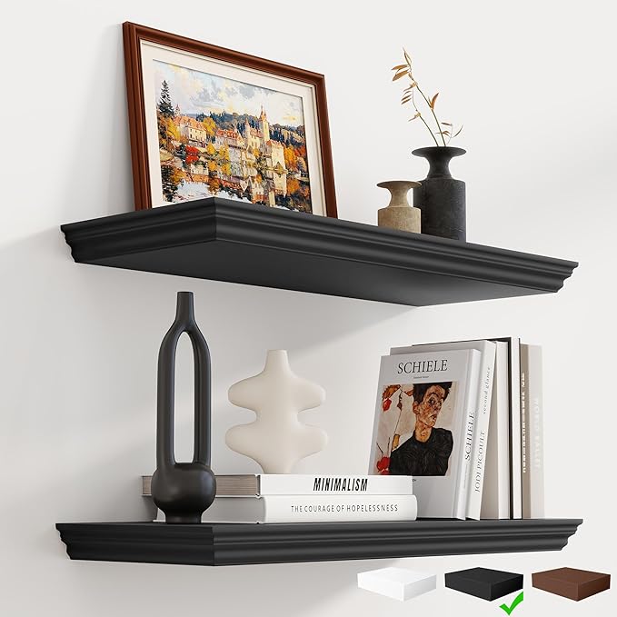Fun Memories Floating Shelves 24 Inch Long, 9.3 Inch Deep Classic Crown Molding