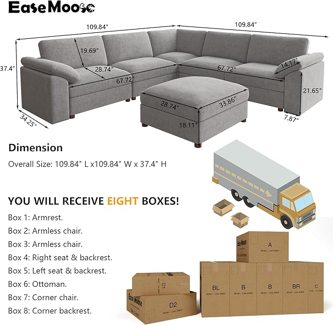 EASE MOOSE Oversized Sectional Modular Sofa, Luxury FSC Certified Chenille