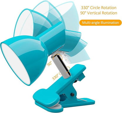 LED Clip lamp,5W Super Bright Desk Light, 330° Rotation Small Lamp with Clamp on Desk/Table/Bed Headboard/Cupboard Home Lighting, Modern and Save Space Illumination Powerful Lamp Blue