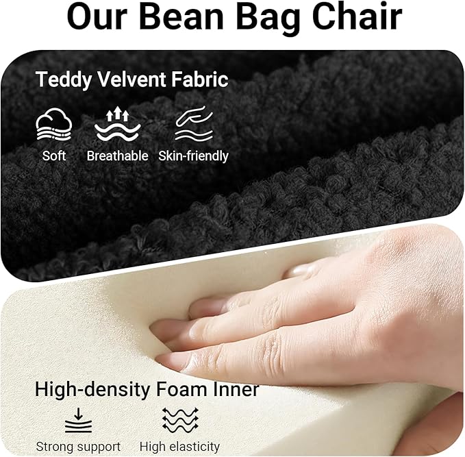 Giant Bean Bag Chair for Adults, Comfy Chairs for Bedroom, Memory Foam Chair