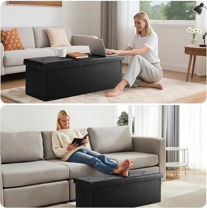DUMOS 30 Inch Folding Storage Ottoman Bench, Large Hidden Storage Chest
