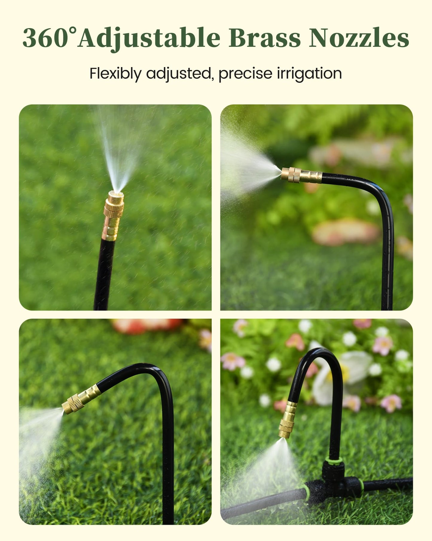 RAINPOINT 100FT Drip Irrigation System, Garden Watering Kit with 30pcs 360°Adjustable Copper Nozzles, Automatic Atomizing Watering Sprinkler System for Greenhouse, Lawn, Raised Beds, Outdoor Plants