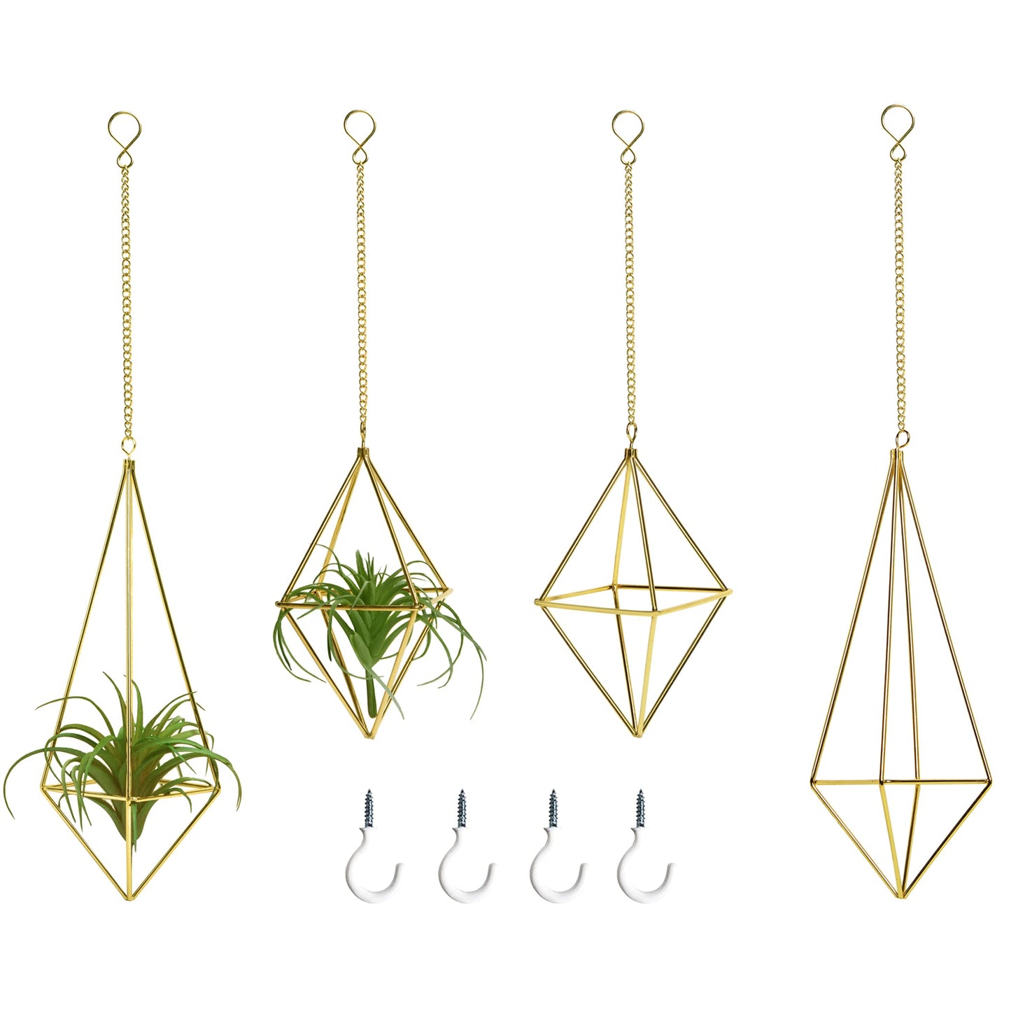 libproqia Air Plants Holders Hanging Airplants Hangers Himmeli Metal Wire 4Pcs Geometric Display Airfens Planter Frame 2 Sizes Tillandsia Holder with Chain and Hooks Decor for Home Office