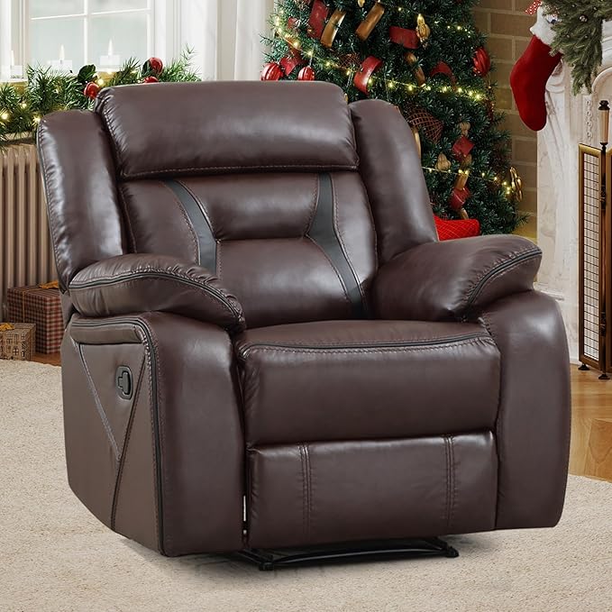 EBELLO Faux Leather Manual Recliner Chair, Modern Design Single Reclining Sofa