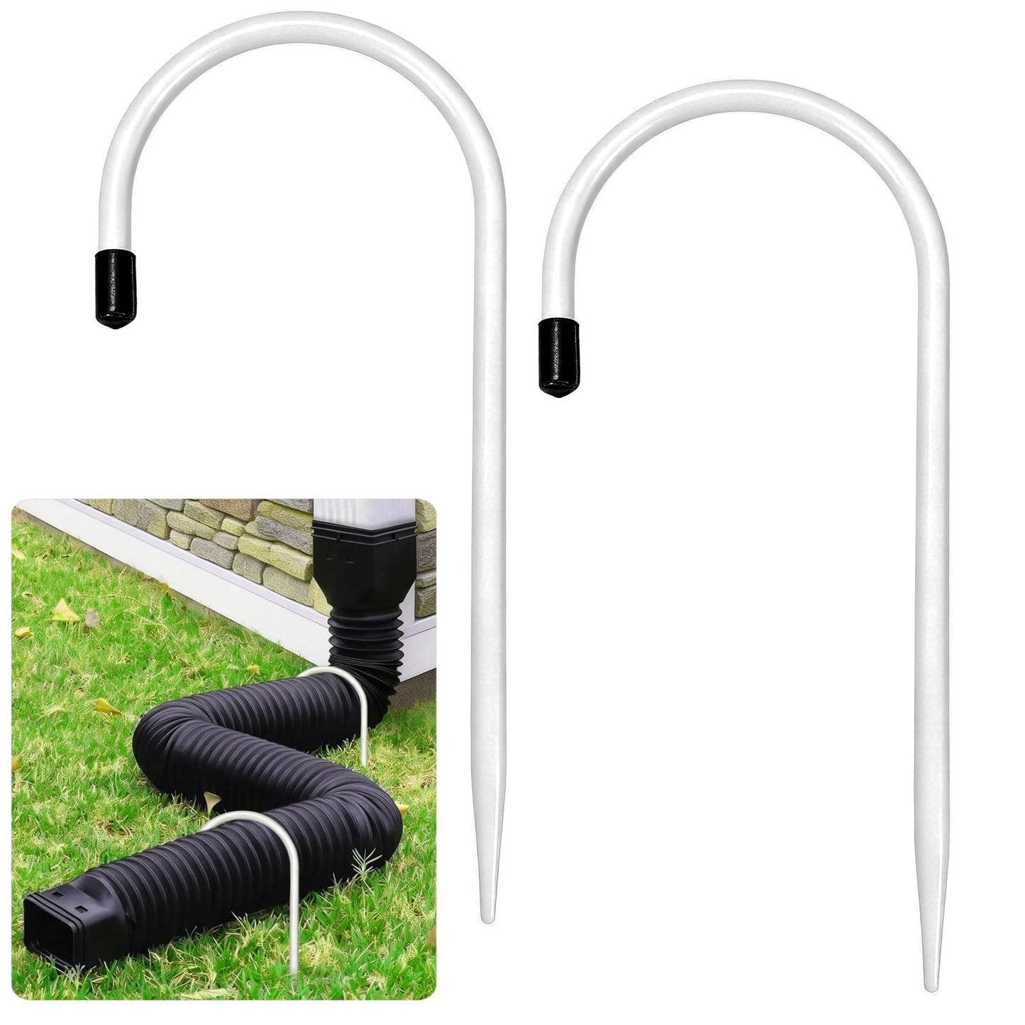 Chiliqi 2 Pack Rain Gutter Downspout Extension Fixing Pin, U-Shape Downspout Anchor Stake Fit 4" Round Downspout Extensions, Easy to Install for Efficient Rainwater Management (White-2 Pack)