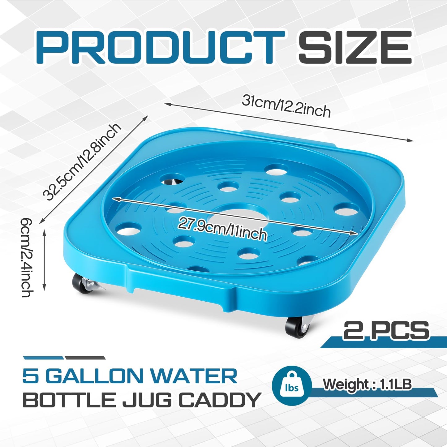 SiliFine 2 Pack 5 Gallon Water Bottle Jug Caddy with 4 Rolling Swivel Casters Wheels 5 Gallon Bucket Dolly for Heavy Duty Garden Flower Pot Movers, Plant Stroller, 11" Inside Diameter (Blue)