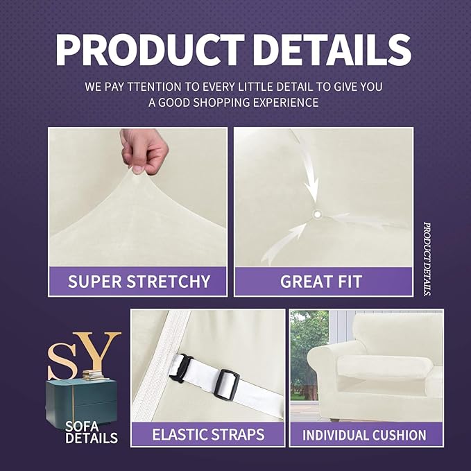 ZNSAYOTX Oversized Velvet 3 Piece Couch Cover