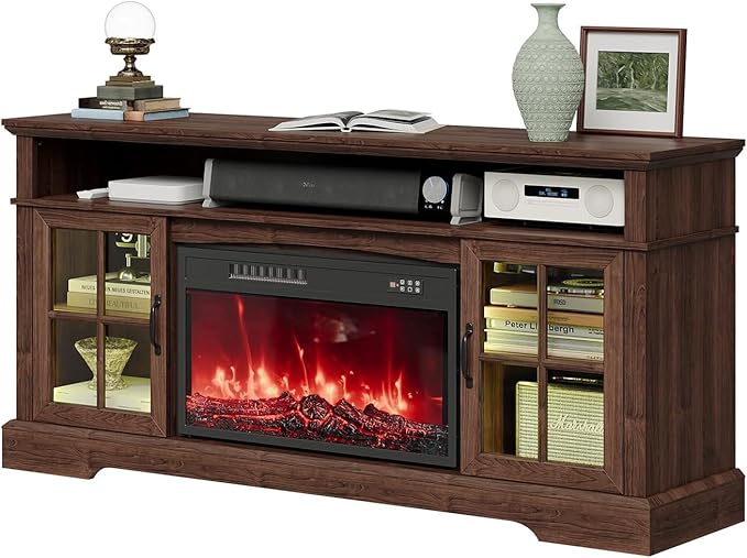 58" Fireplace TV Stand, Modern Entertainment Center