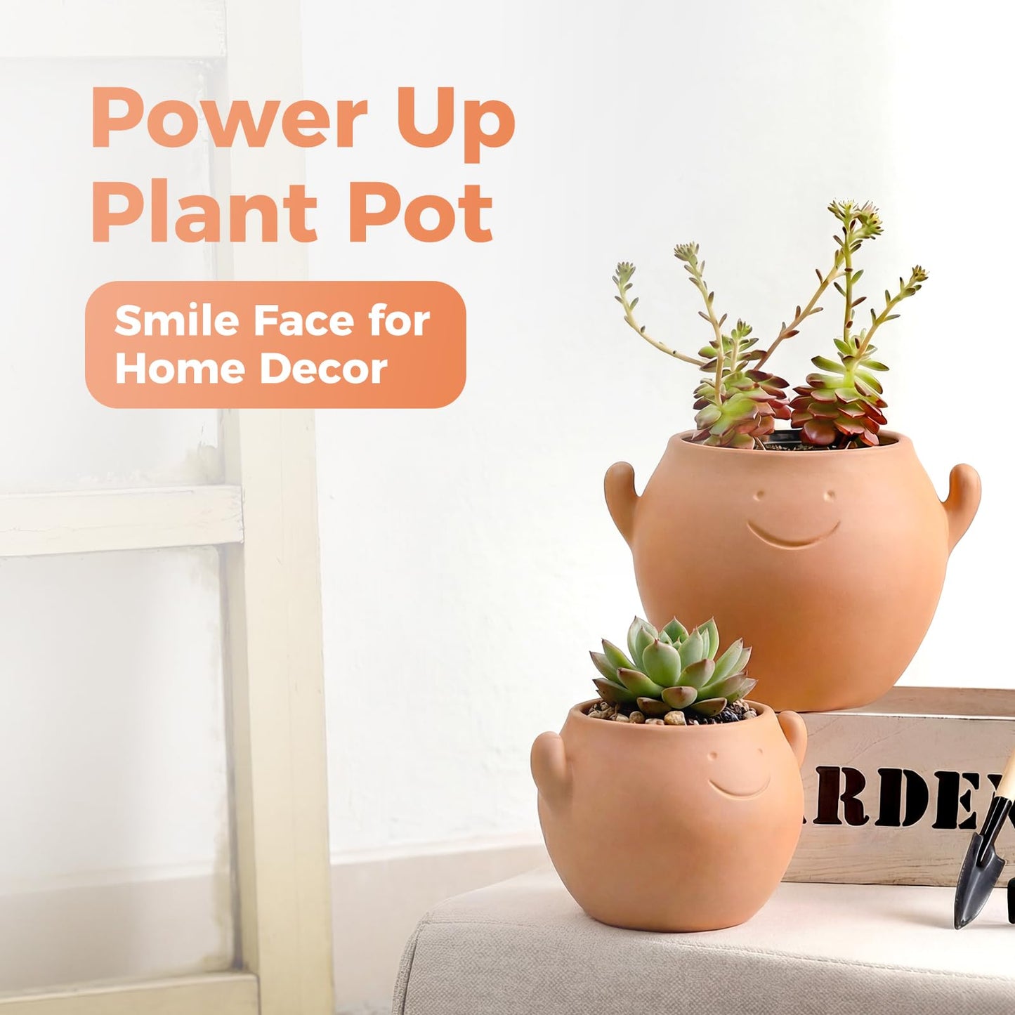 Bamworld Smiley Face Planter Pot Cute Plant Pots Small Plant Pot with Drainage Holes Gifts for Plant Lovers Succulent Pots Terracotta Planter for Indoor Outdoor Funny Planters Power Hands Home Decor