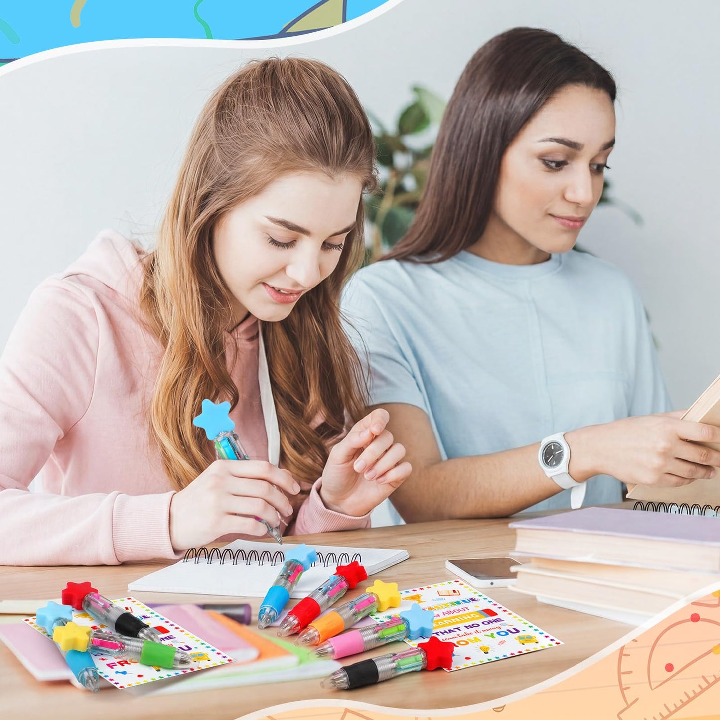 Resurhang 36 Set Back to School Gifts for Student Star 4-in-1 Ballpoint Pen with Motivational Card Clear Gift Bag Star Ballpoint Bulk for First Day of School Party Favor Teacher Rewards Event