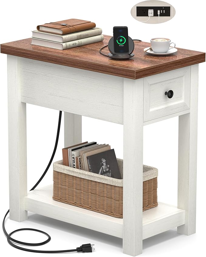 Narrow End Table with Charging Station