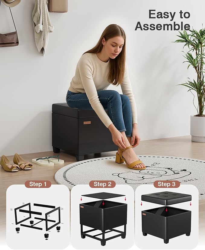 ABHENG Synthetic Leather Cover Steel Frame Ottoman