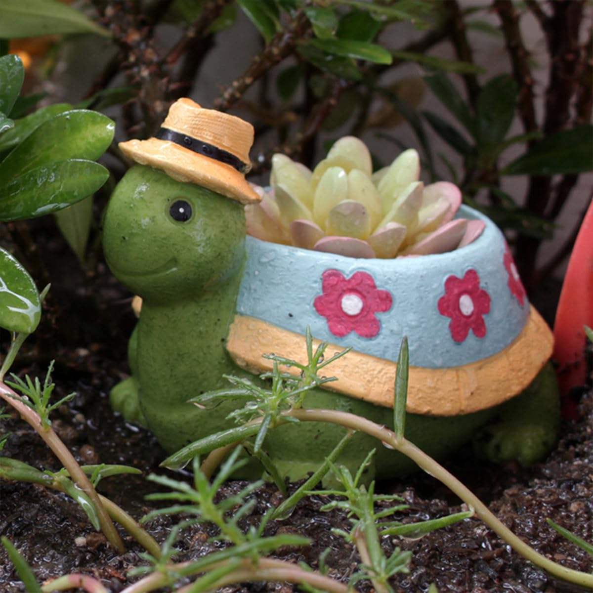 crayfomo Cute Turtle Resin Flower Pot | Indoor & Outdoor Planter for Succulents, Desk Display, Home Office Garden Decor & Plant Lover Gifts