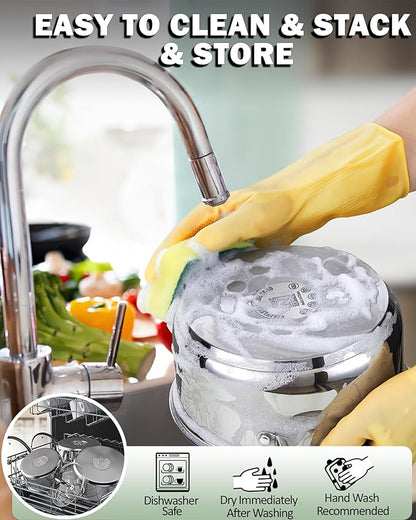 Cook N Home Basics 12 Quart Stainless Steel Stock Pot with Lid, Cooking Pot for Pasta, Soup, Stay-Cool Silicone Handle, Stockpot with Even Heating, Oven Safe, Cookware for Canning, Boiling, Simmer
