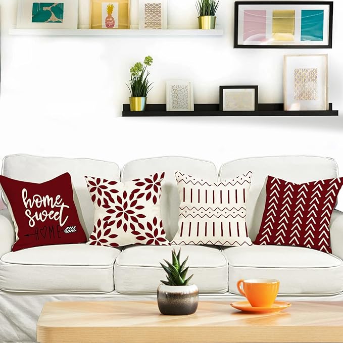 YCOLL Christmas Pillow Covers 18x18 Set of 4, Modern Sofa Throw Pillow Cover