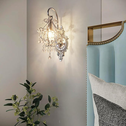 Silver Crystal Vintage Wall Sconces Set of 2 Indoor Hardwired Wall Light Fixture, Modern Wall Mount Lamp Light for Bedroom Living Room Bathroom Vanity Light Hallway Light Fixture Decor LED E12