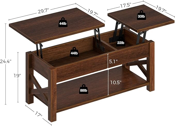 Rolanstar Coffee Table, 47.2" Lift Top