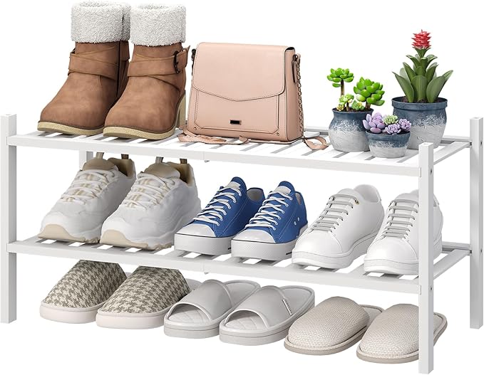 viewcare White Shoe Rack for Entryway, 2 Tier Shoe Organizer for Hallway Closet