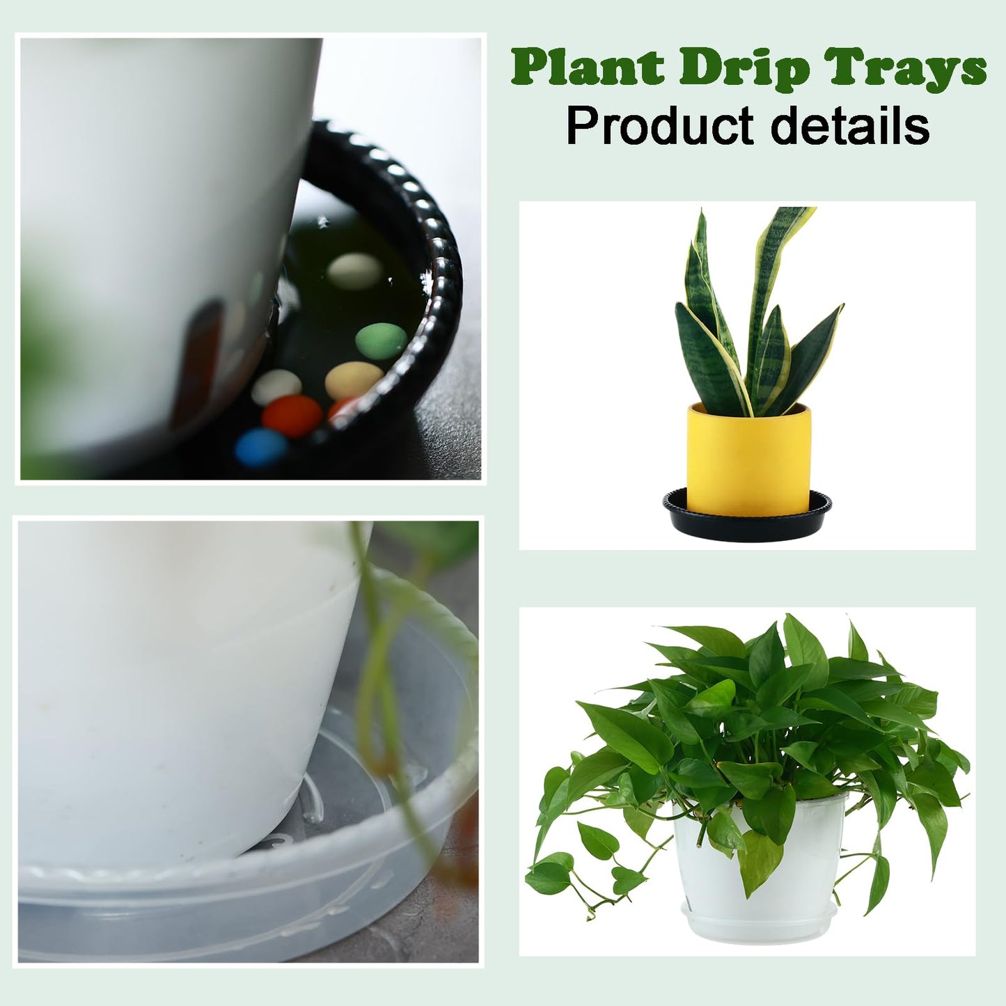 KvyusFlourish 20 Pack 10 Inch Clear Plant Saucers Plastic Drip Tray for Plant Pots Plant Trays for Pots Flower Pot Saucers for Indoors Outdoors with Glove, White