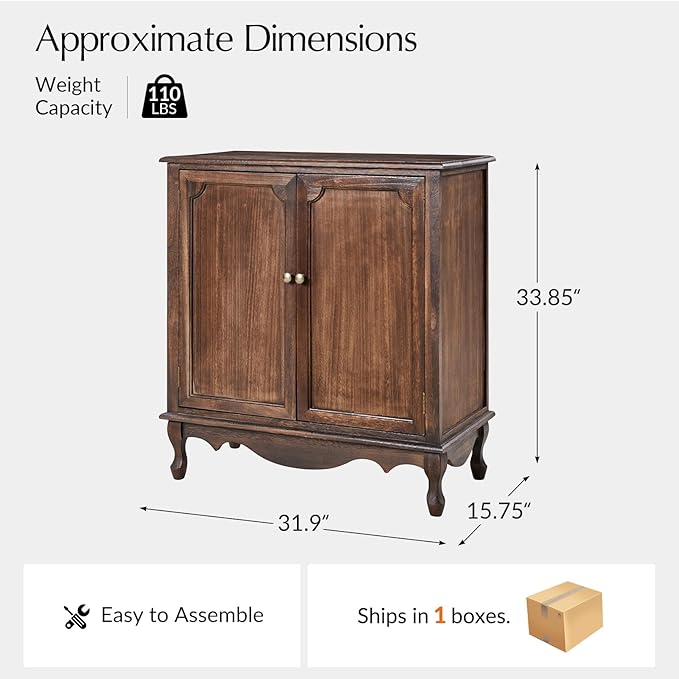 Solid Wood Sideboard with Adjustable Feet, 2 Shelves Storage Accent Cabinet