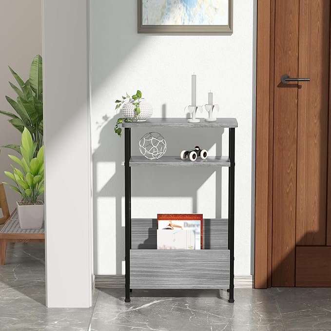THUMEYE 7.1" Narrow Side Table for Small Spaces, 3 Tier Small End Table