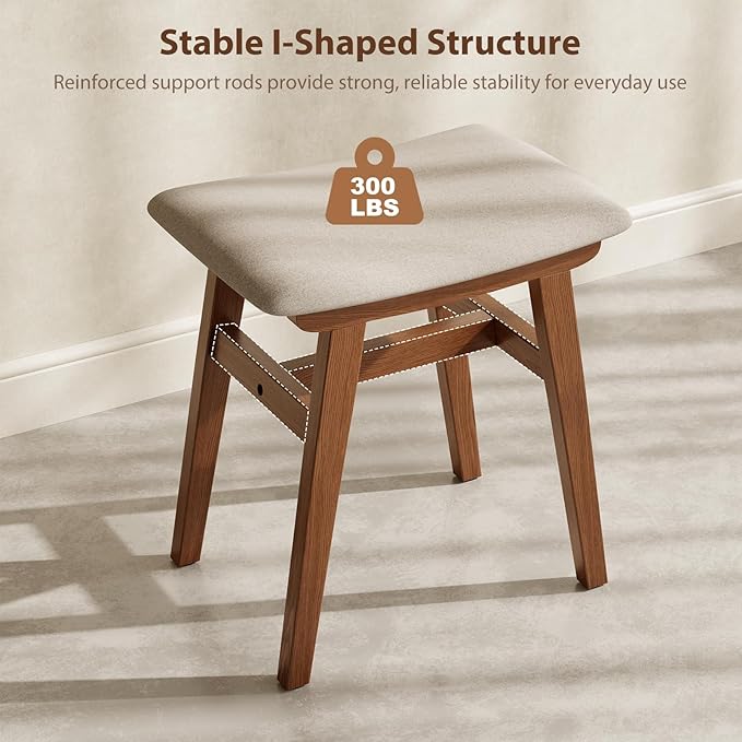 Muwuele Solid Wood Vanity Stool, Compact Makeup Chair
