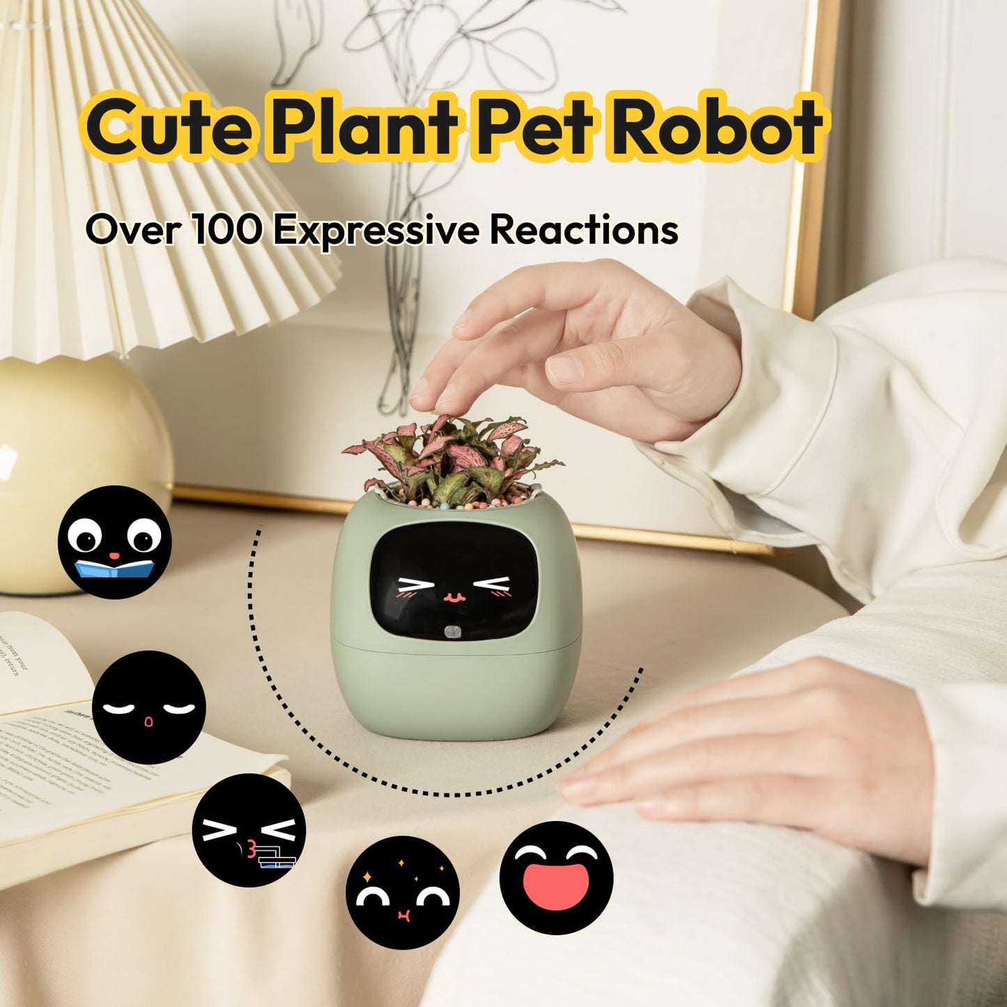 PLANTSIO Ivy Interactive AI Desk Companion, Smart Plant Pet with 100+ Expressions, Cute Indoor Planter for Office Decor, Unique Gift for Plant Lovers & Coworkers(Mint)