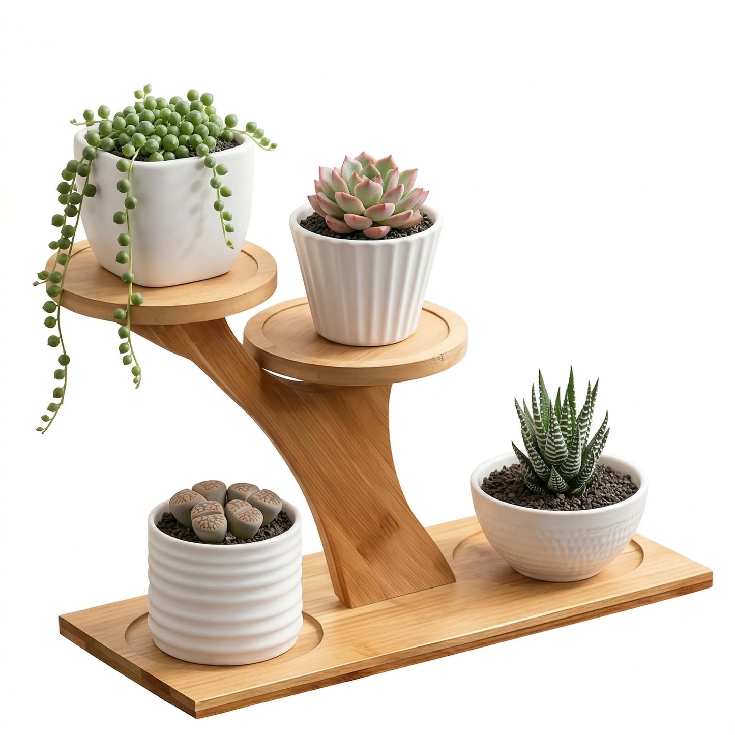 DCAEKUX Bamboo Plant Stand, 3 Tier Window Sill Plant Shelf, Desktop Small Indoor Plant Stand, Bamboo Table Top Plant Shelf for Succulent Herb, Perfect for Window Sill, Living Room, Home Office, Patio Balcony Decor & Gift
