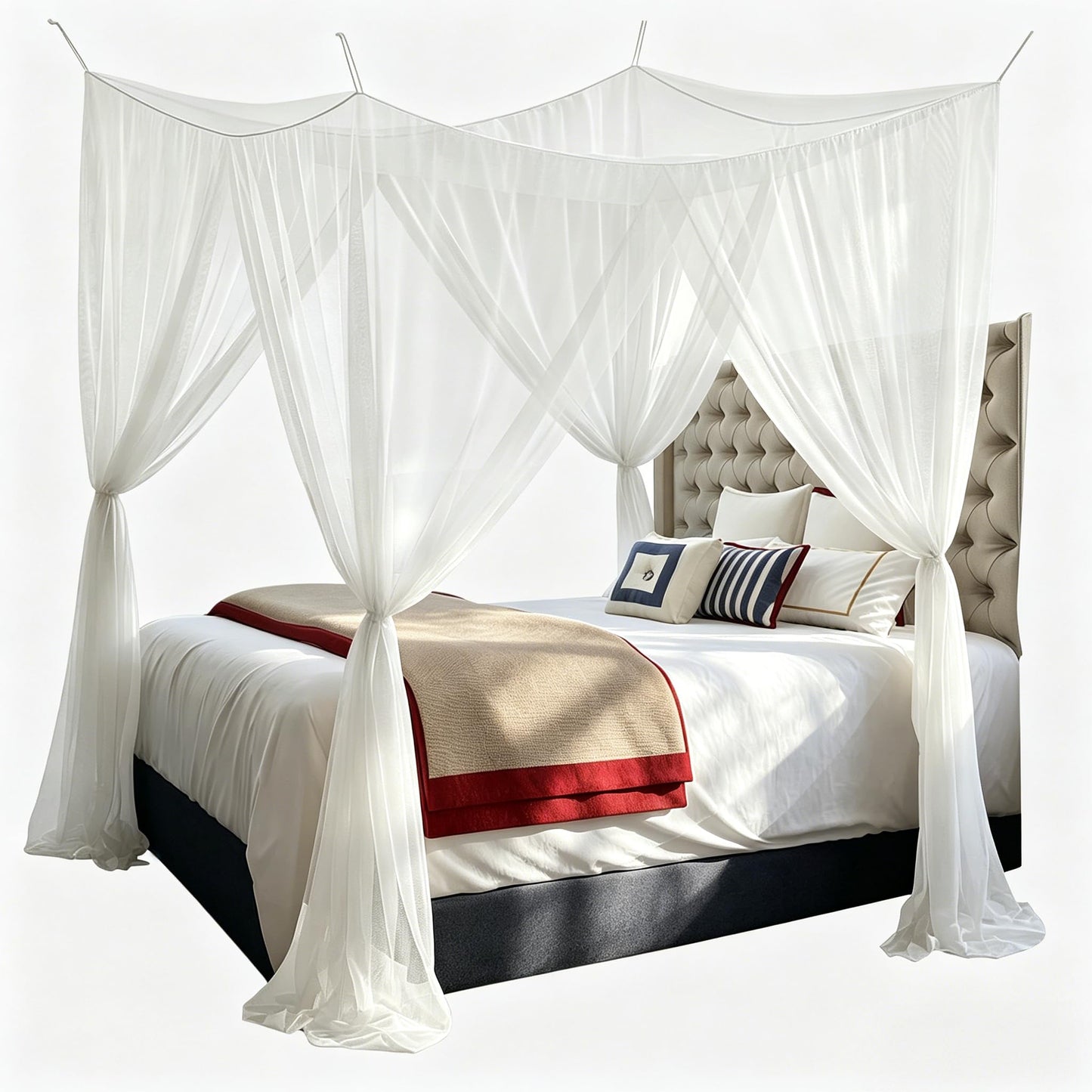 Vawolecy Mosquito Net Bed Canopy for Full Queen King Size Bed,4 Corner Canopy Gothic Bed Curtains,Bug Net for Camping Patio, Halloween Decoration