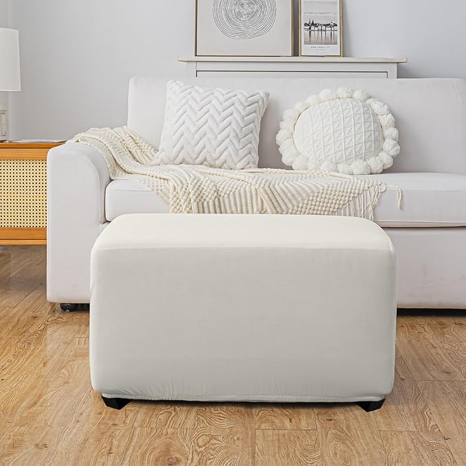 Super Stretch Ottoman Cover- Soft Form Fit Ottoman Cover Rectangular Ottoman