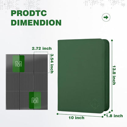 Trading Card Binder with 9 Side Loading Pocket Card Album Hold Up to 540 Cards PU Card Collection Binder, Collectible Albums Card Folder for MTG, TCG, Sports Cards（9-Dark green）
