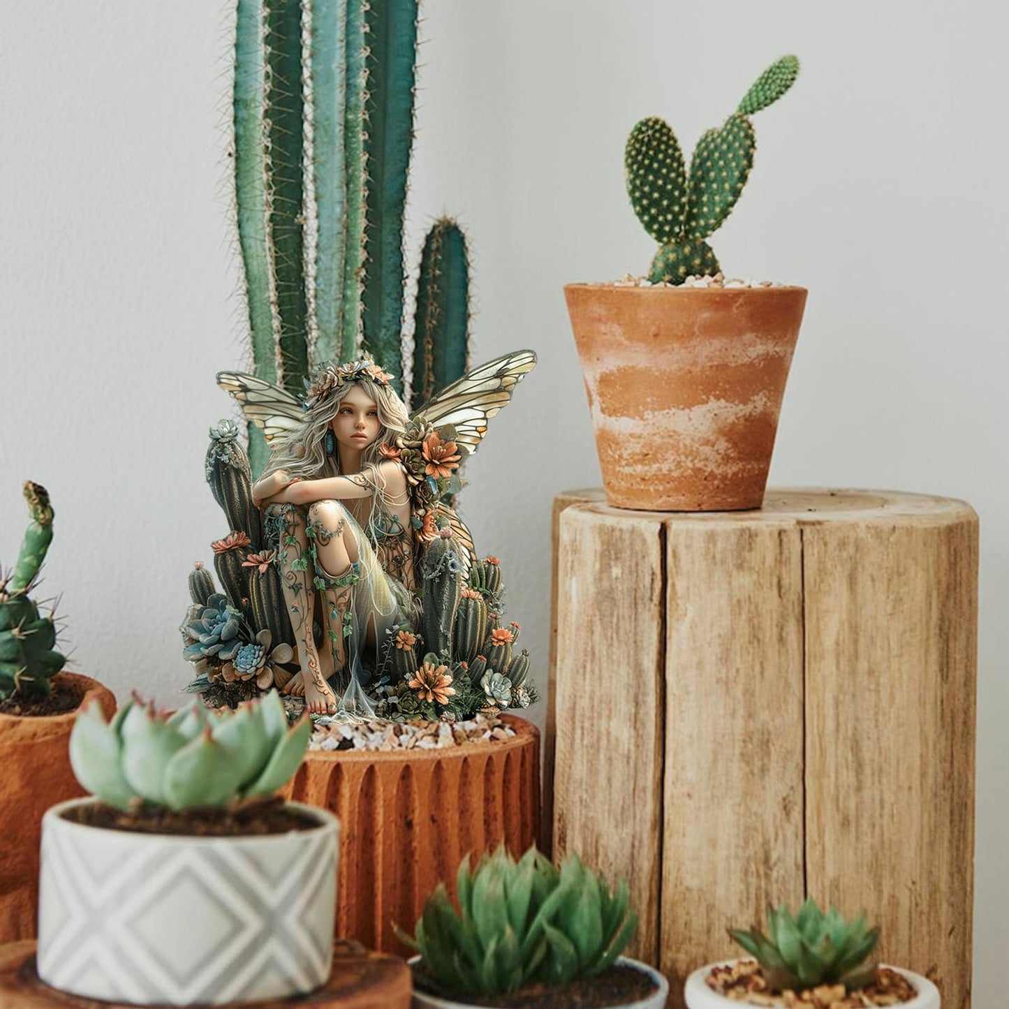ANNUOZE Fairy Garden Stake Decor, 2D Flat Acrylic Fairy Garden Decor Panel, Elf Yard Sign for Outdoor Indoor Yard Lawn Plants Pots, Fairy Garden Accessories (Cactus Fairy)
