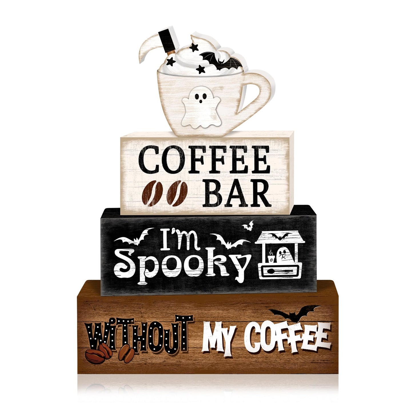 Britimes 4 Pcs Halloween Decorations for Home Coffee Ghost Table Decor Ghost Cup Tiered Tray Decorations Set Gift Rustic Farmhouse Tabletop Decor for Table & Home Office