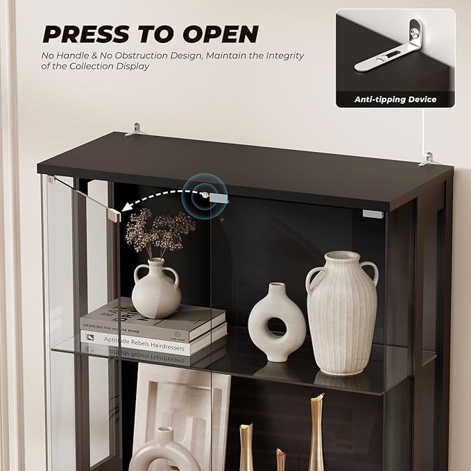 BROTTAR Display Cabinet with Glass Doors, 4-Tier Curio Cabinet with Transparent