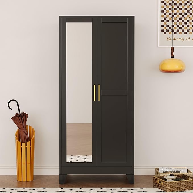71" Metal Armoire Wardrobe Closet, Steel Clothing Storage Cabinet