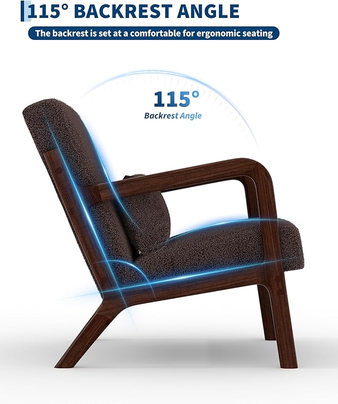 Garvee Mid-Century Accent Chair Set of 2, Sherpa Upholstery, Cozy Reading Chair