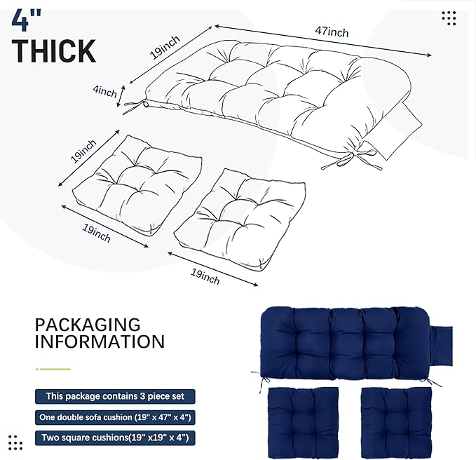3 Pcs Wicker Chair Cushions Patio Loveseat Chaise Cushion Set